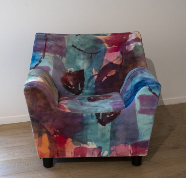 LadyMags HermanMiller Upholstered Arm Chair 3999 Painting printed on Velvet and hand upholstered 33x31x28in 2025b scaled