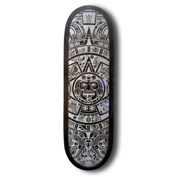 Sun Stone | Manny Torres | Lasered Etched Acrylic over Stained Wood | 10.5x34 in | 2025