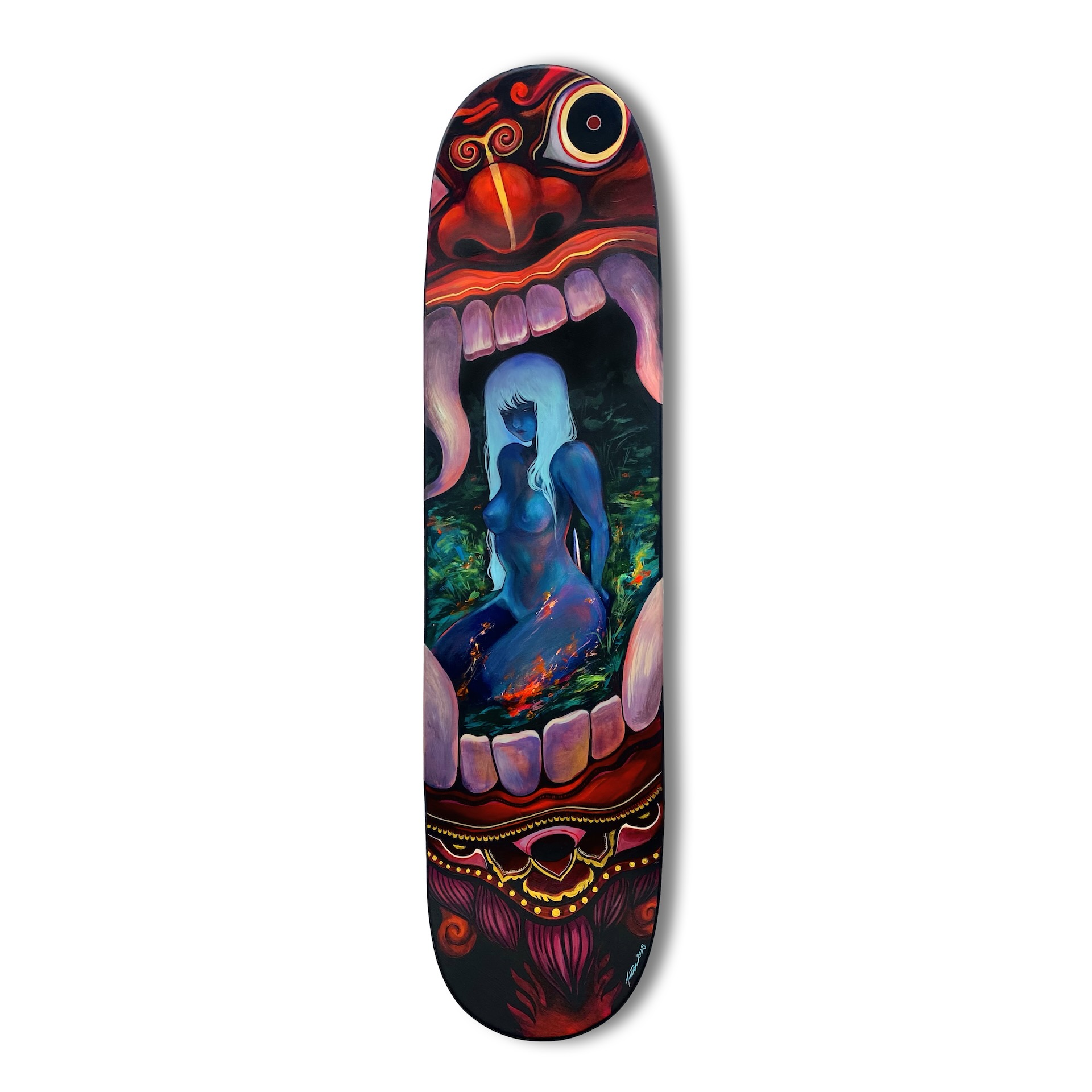 From the Inside, I will Fight | Malisa Suchanya | Acrylic and Color Pencil on Skateboard | 32x8.25 in | 2025