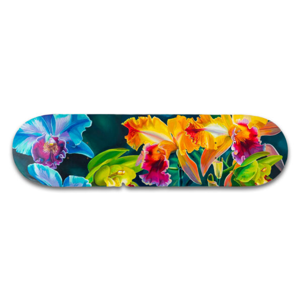 The Orchid Grower | Nora Bruhn | Acrylic on Skat5e Deck | 8 x 31 | 2025