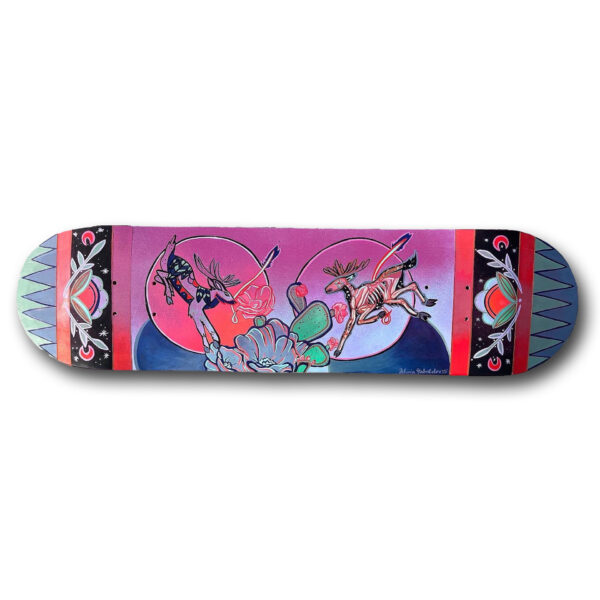 Two Spirits | Felicia Gabaldon | Gouache on Skate Deck | 8 x 31 | 2022