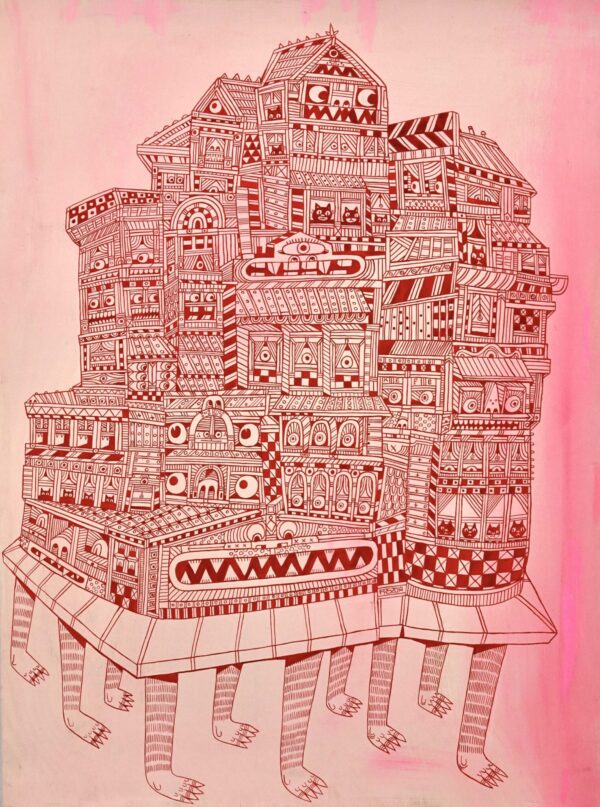 Moving City Red on Pink