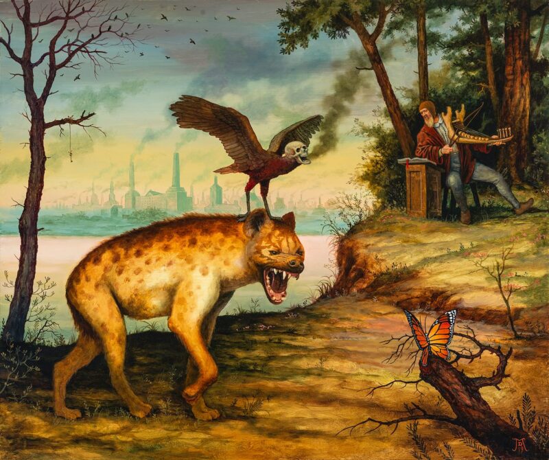 SURROUNDED BY SHITBIRDS 29X24 OIL ON PANEL 2019